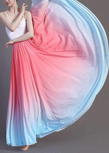 Gradient Color Green Chiffon Maxi Skirts