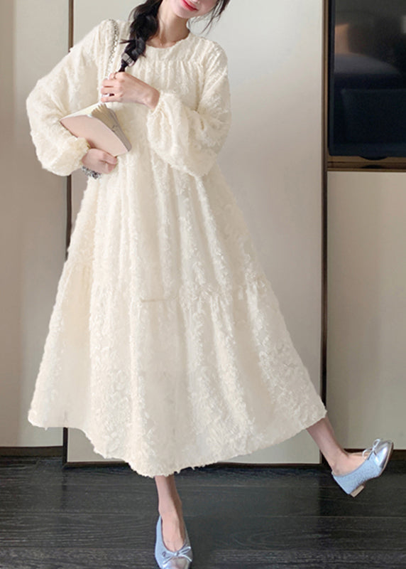 Pink O-neck Patchwork Lace Long Dress Spring