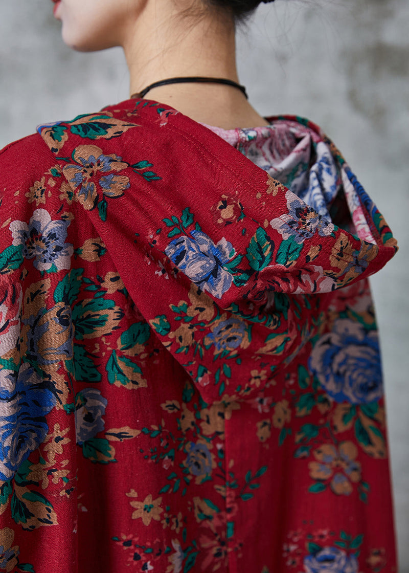 Red Oversized Print Cotton Loose Sweatshirts Dress Spring