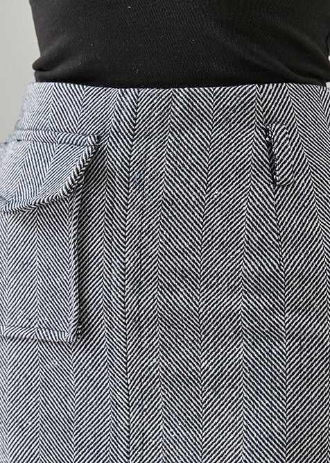 Grey Striped Pocket Cotton Wraped Skirts Fall