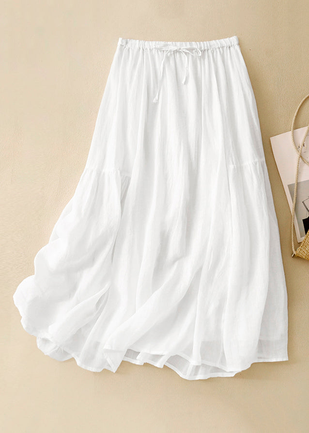 Loose Green Wrinkled Elastic Waist Linen Skirts Summer
