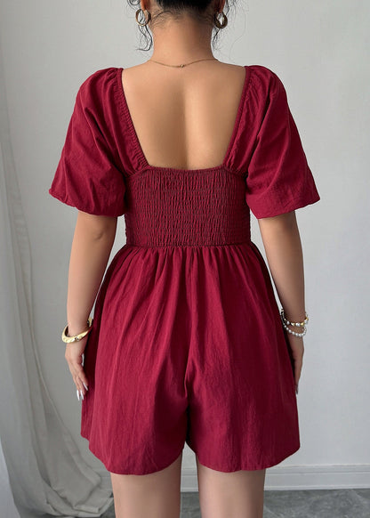 New Navy Square Collar Puff Sleeve Wrinkled Cotton Mid Dresses