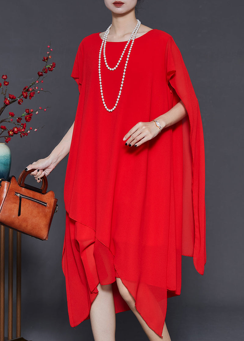 Red Oversized Chiffon Holiday Dress Summer