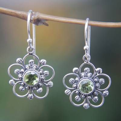 Dangling Flower Green Zirconia Earrings