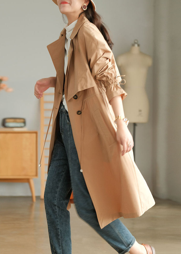 Khaki Color Cotton Trench Coats Oversized Notched Fall