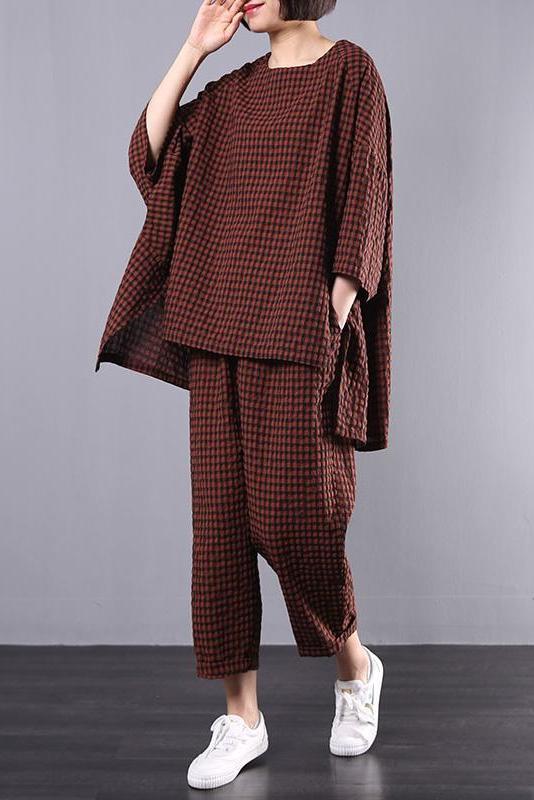 Limited Stock- Cotton Linen Plaid Retro Blouse and Pants