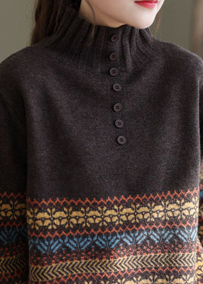 Fine Chocolate Turtle Neck Thick Knit Top Winter