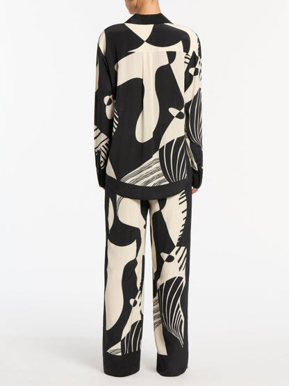 Graffiti Print Loose Wide Leg Pants Set