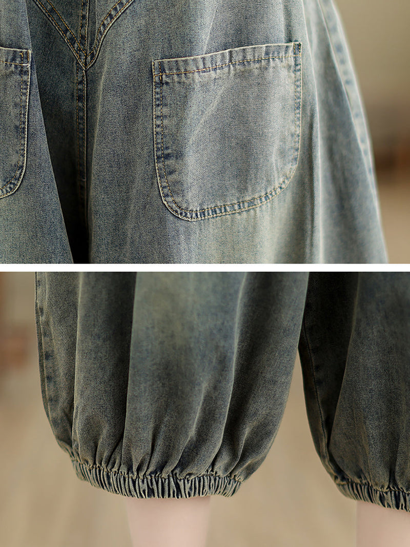 Retro Summer Pocket Denim Jumpsuits