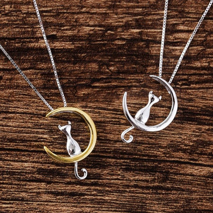 Crescent and Cat Cat Necklace