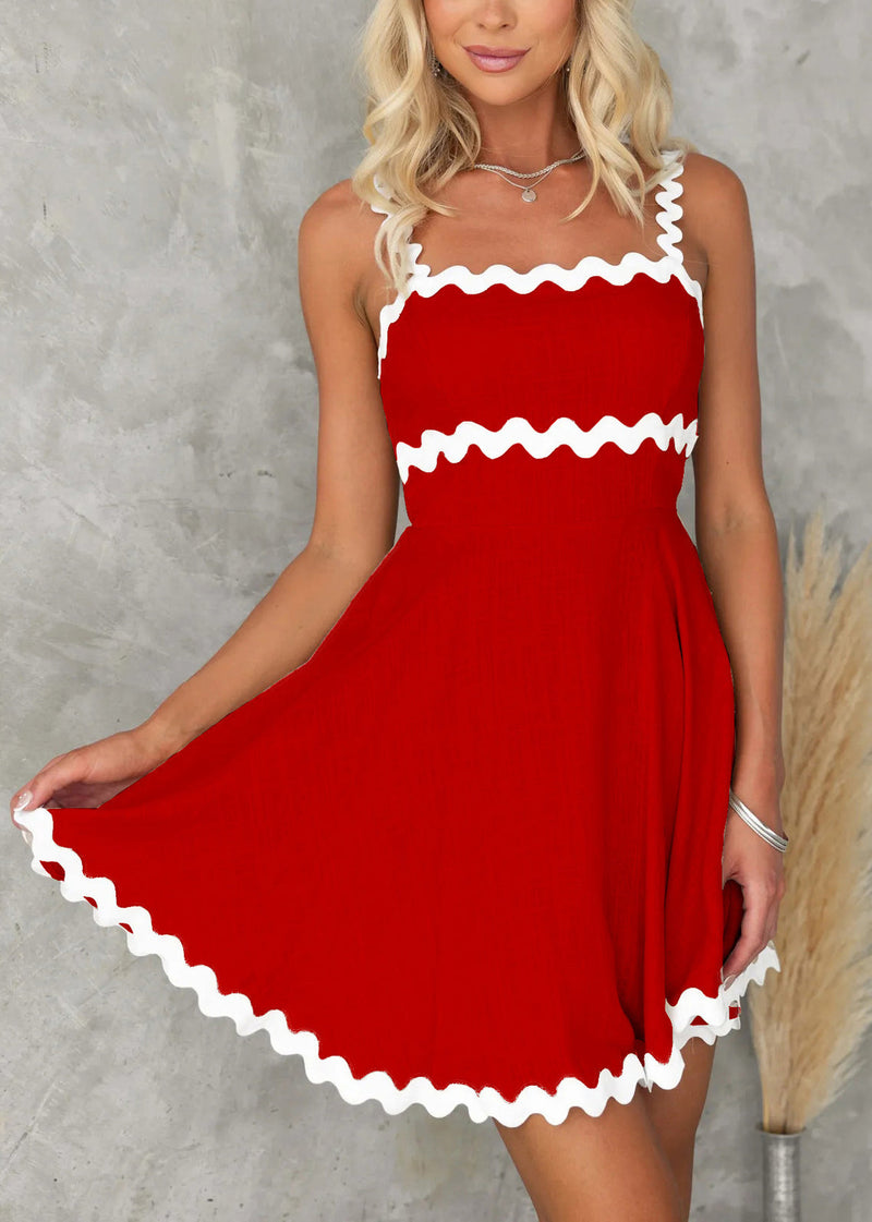 Stylish White Patchwork Cotton Spaghetti Strap Dress Summer