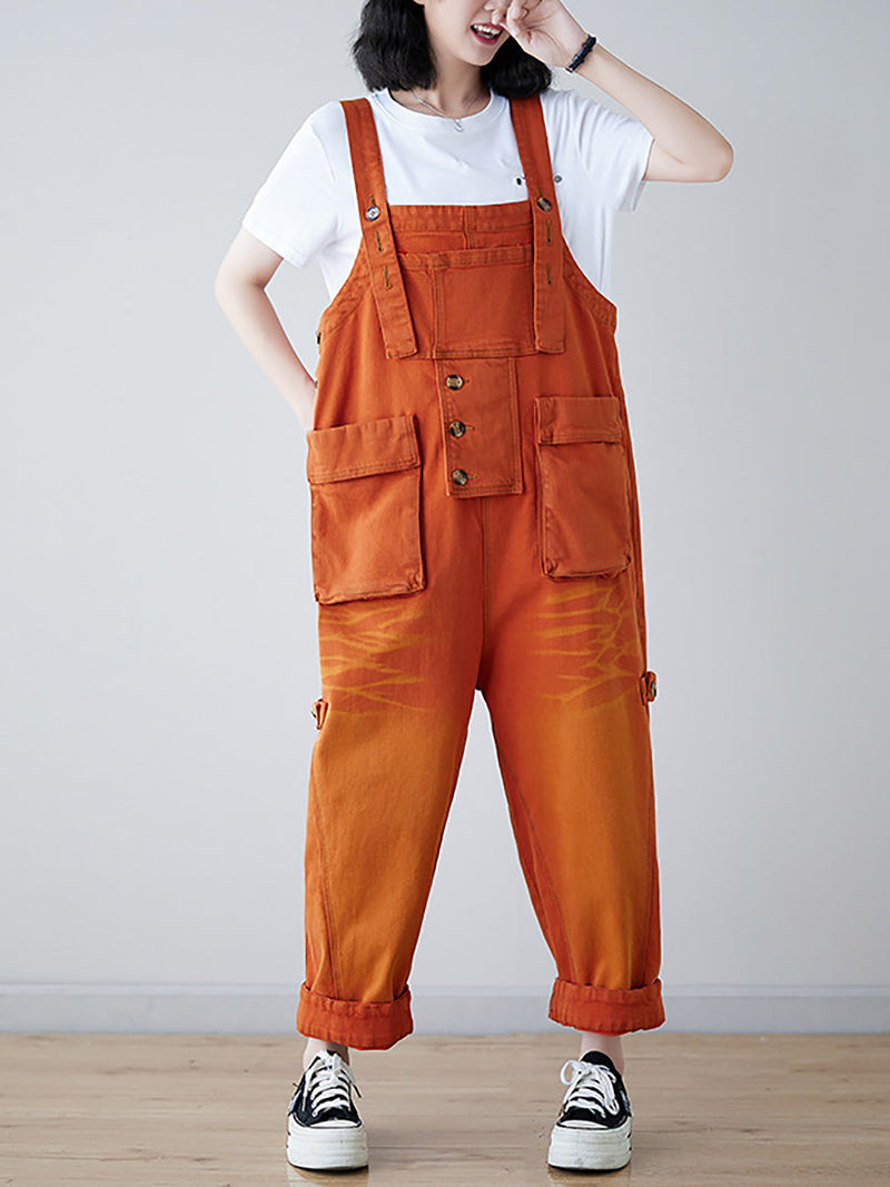 Spliced Washed Denim Loose Jumpsuits
