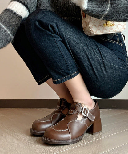 Black Cowhide Leather Loafer Shoes Splicing Buckle Strap
