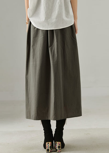 Red Elastic Waist Patchwork Cotton Skirts Fall