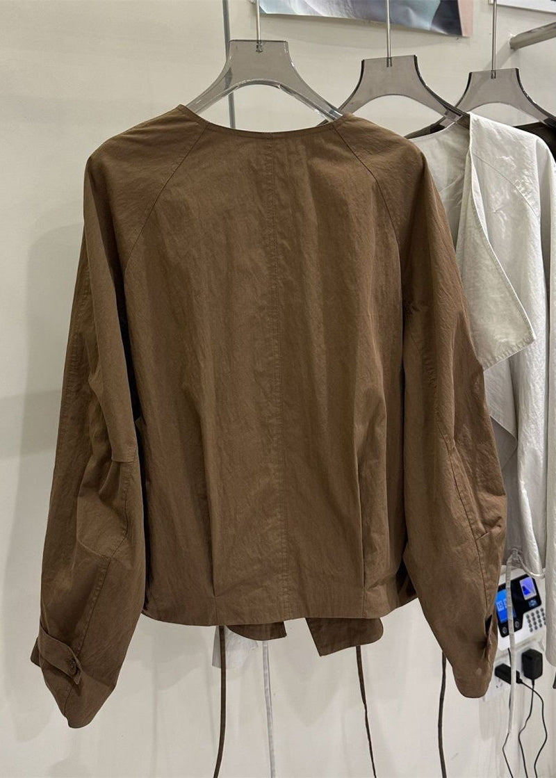 New Caramel Peter Pan Collar Patchwork Coats Fall