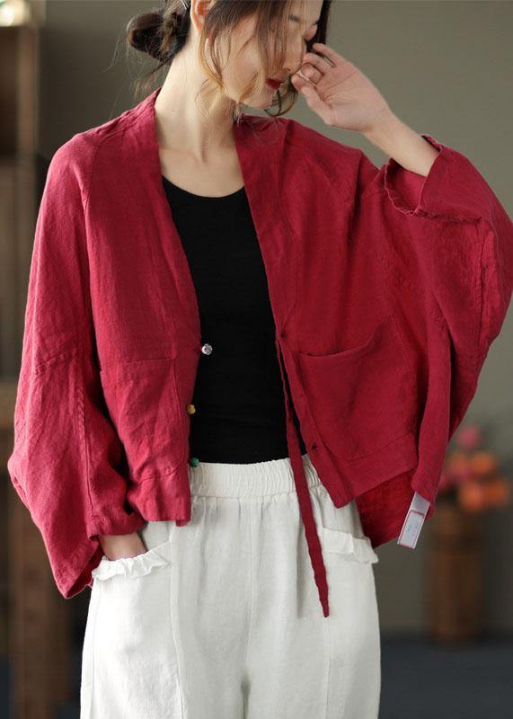 Fine Yellow-red Flower Bat Wing Sleeve Pockets Coat Short