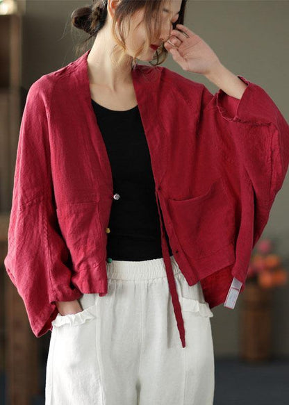 Fine Grey Print Bat Wing Sleeve Pockets Coat Short