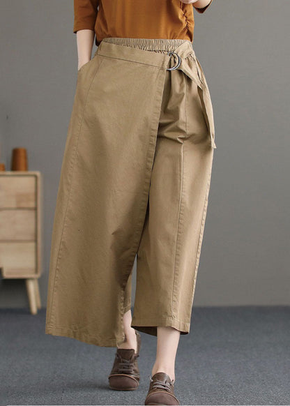 Black Asymmetrical Design Pockets Cotton Pants Summer