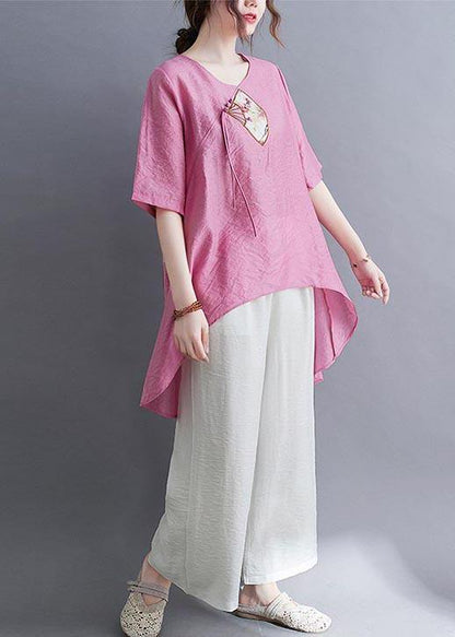 Modern Rose Low High Design Cotton Linen T Shirt Summer