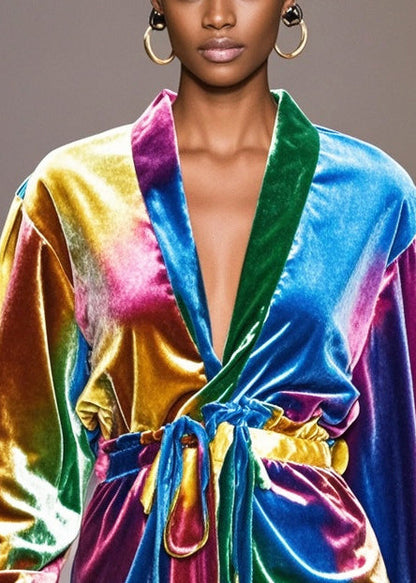 Gradient Color Cinched Silk Velour Blouse Tops Fall