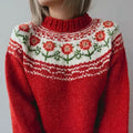Vintage Floral Fair Isle Pattern Cozy Knit Sweater artswardrobe