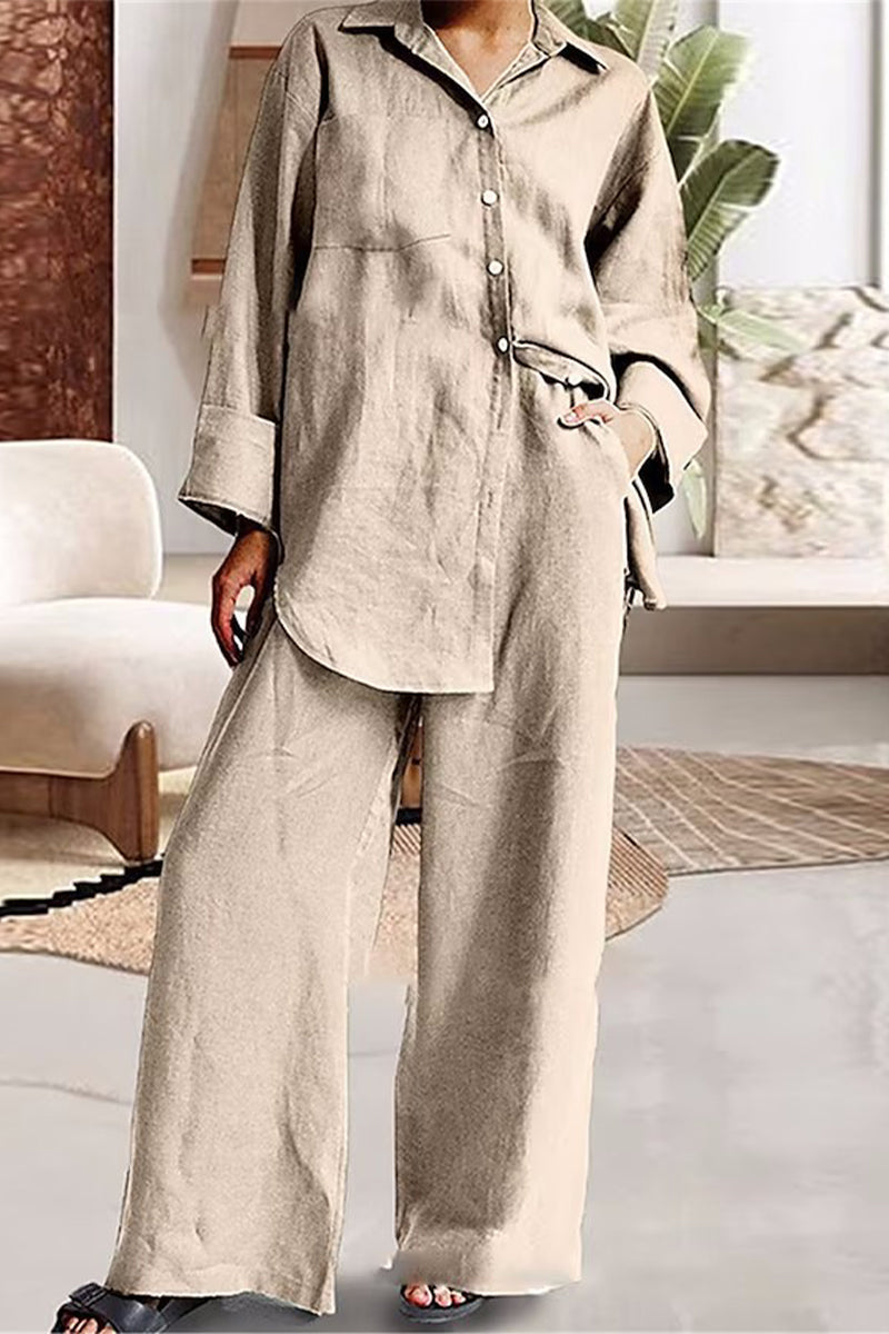 Simplicity Pocket Turndown Collar Long Sleeve Two Pieces(8 Colors)