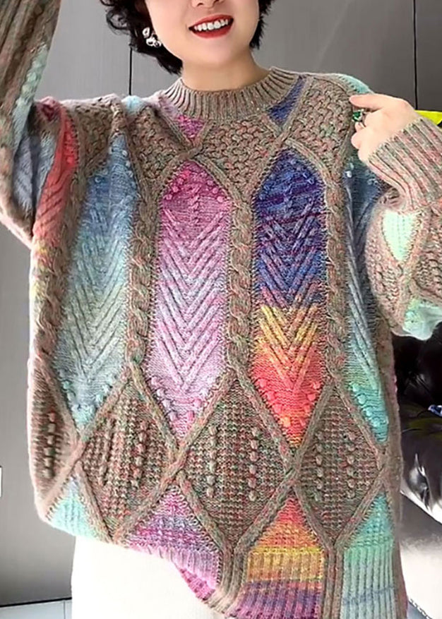 Multicolor O Neck Knit Sweater Tops Spring