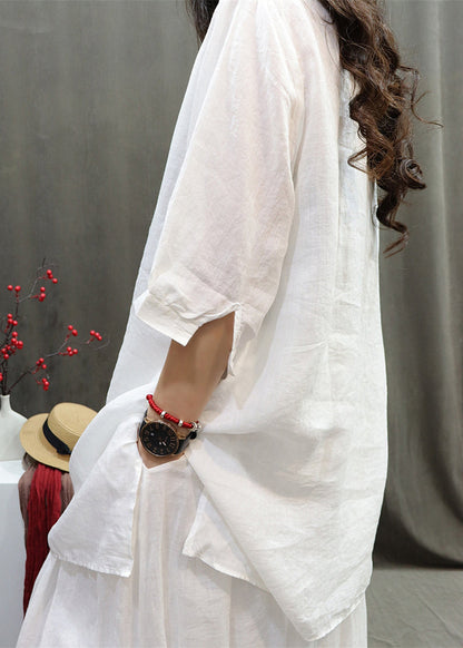 Retro Black O-neck Embroidered Side Open Shirt Half Sleeve