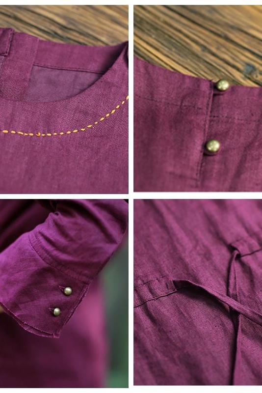 Linen Loose Drawstring Waist Dress