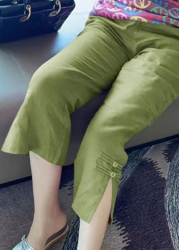 Black Cotton Summer Crop Pants High Waist
