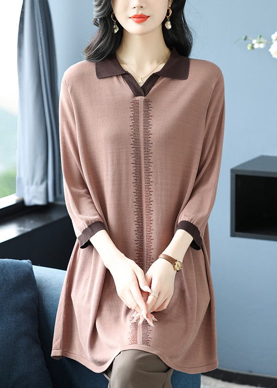 Green Hign Neck Ice Silk Knit Shirt Top Bracelet Sleeve