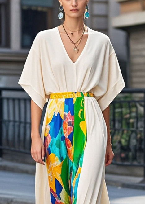 Apricot Cinched Patchwork Chiffon Party Dress Summer
