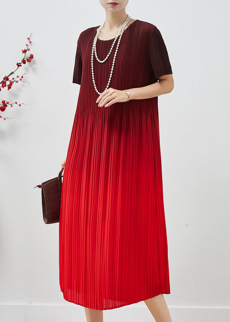 Gradient Red Oversized Wrinkled Chiffon Dress Summer