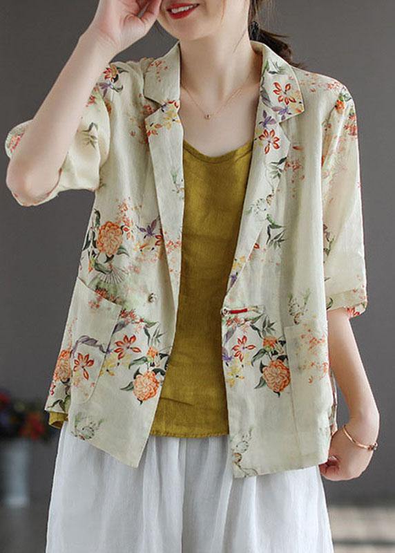 Yellow Peterpan Collar Button Print Fall Shirt Tops Half Sleeve