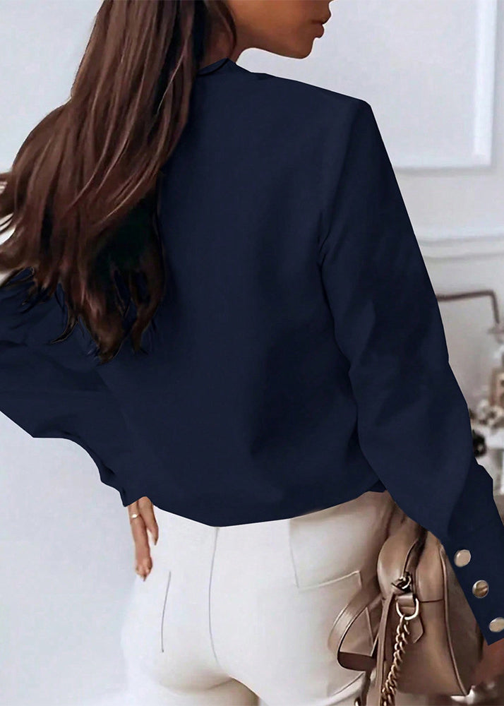 Modern White Stand Collar Button Cotton Blouse Top Spring