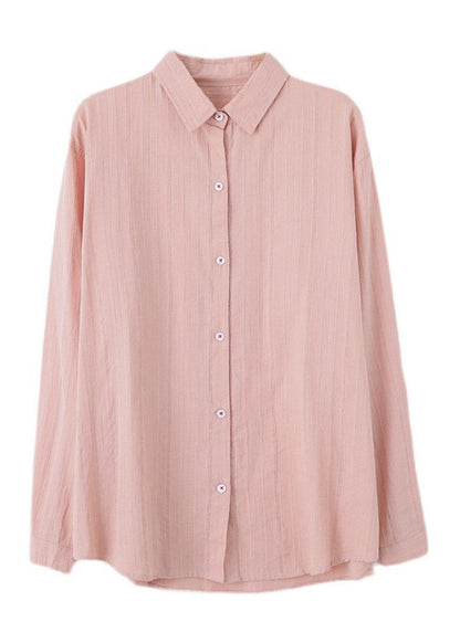 Pink Peter Pan Collar Cotton Shirt Long Sleeve