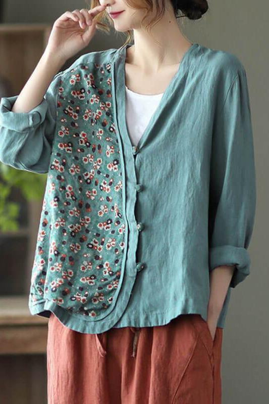 100% Linen Summer Spring Stitching Shirt