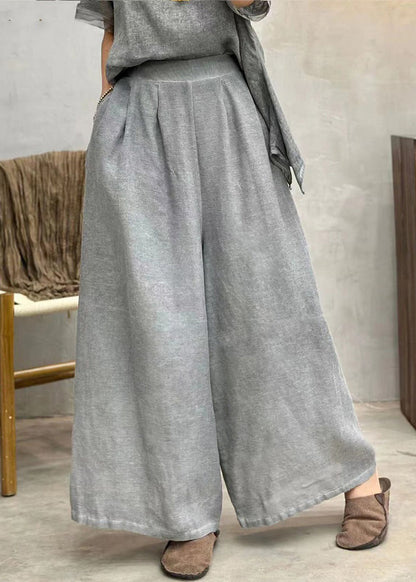 Coffee Linen Summer Wide Leg Pants High Waist