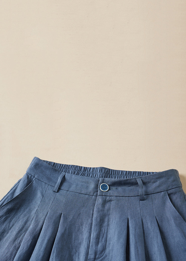 Linen Pockets Elastic Waist Linen Crop Pants Summer