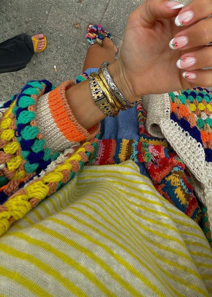 Rainbow V Neck Short Knit Cardigan Fall