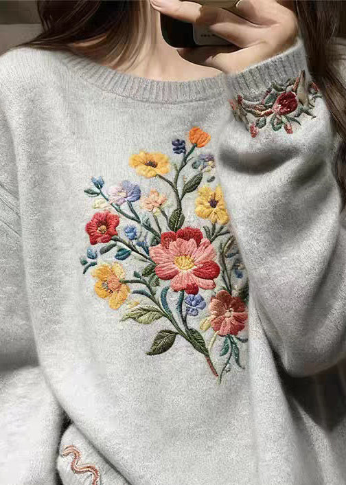 Grey Cozy Knit Sweater O-neck Fall