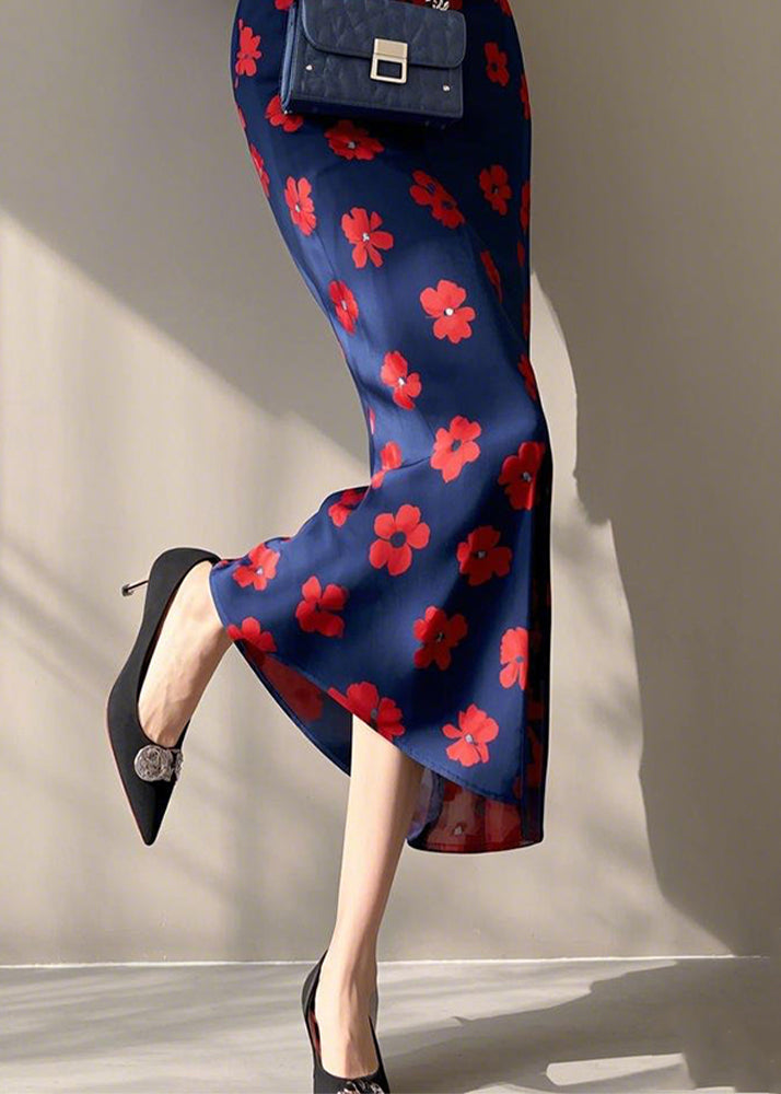 Blue Print High Waist Cotton Skirt Spring