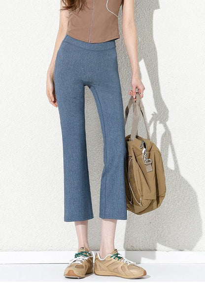 Silm Fit Blue Tummy Control Cotton Crop Pants Summer