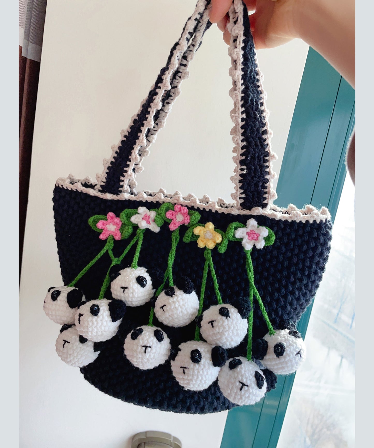 Black Handmade Knit Tote Handbag