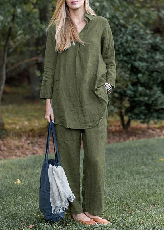 Grey Tops and Pants Cotton Two Pieces Set Long Sleeve