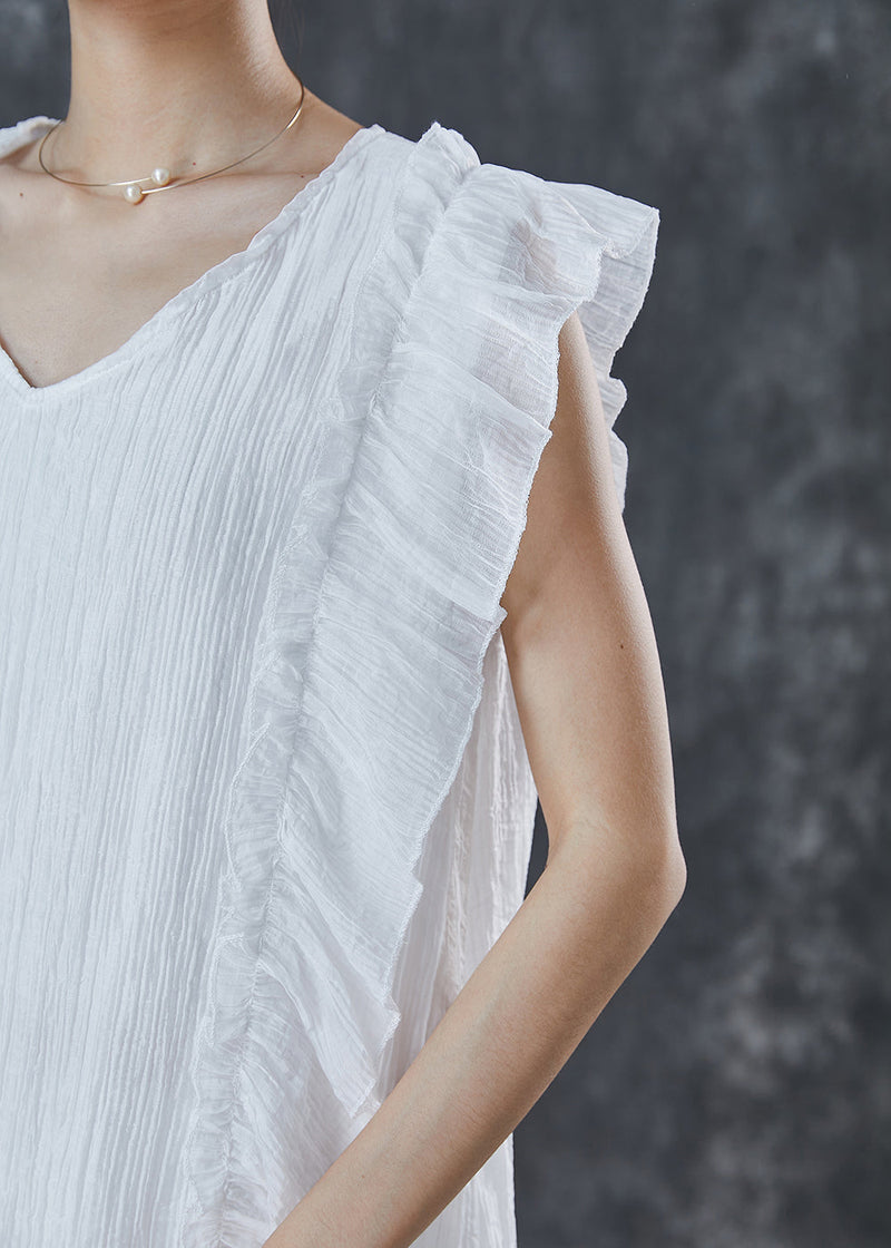 White Ruffles Patchwork Chiffon Work Dress Summer