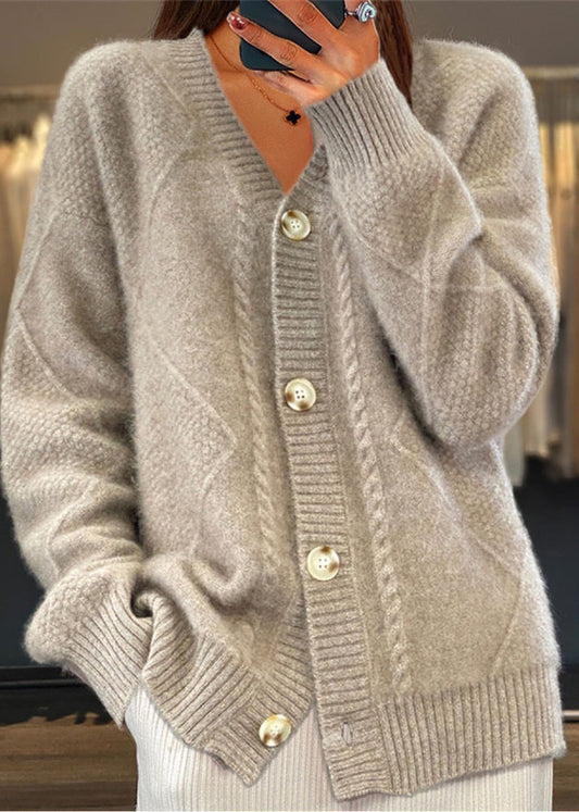 Handmade Grey V Neck Button Knit Cardigans Fall
