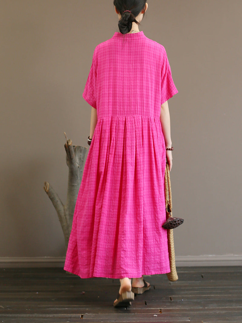 Pleated Plaid Chinese Style Dress