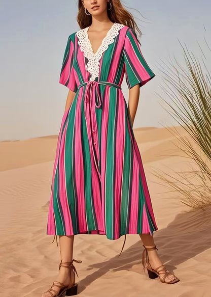 Multicolour Striped Cotton Tunic Dress Summer