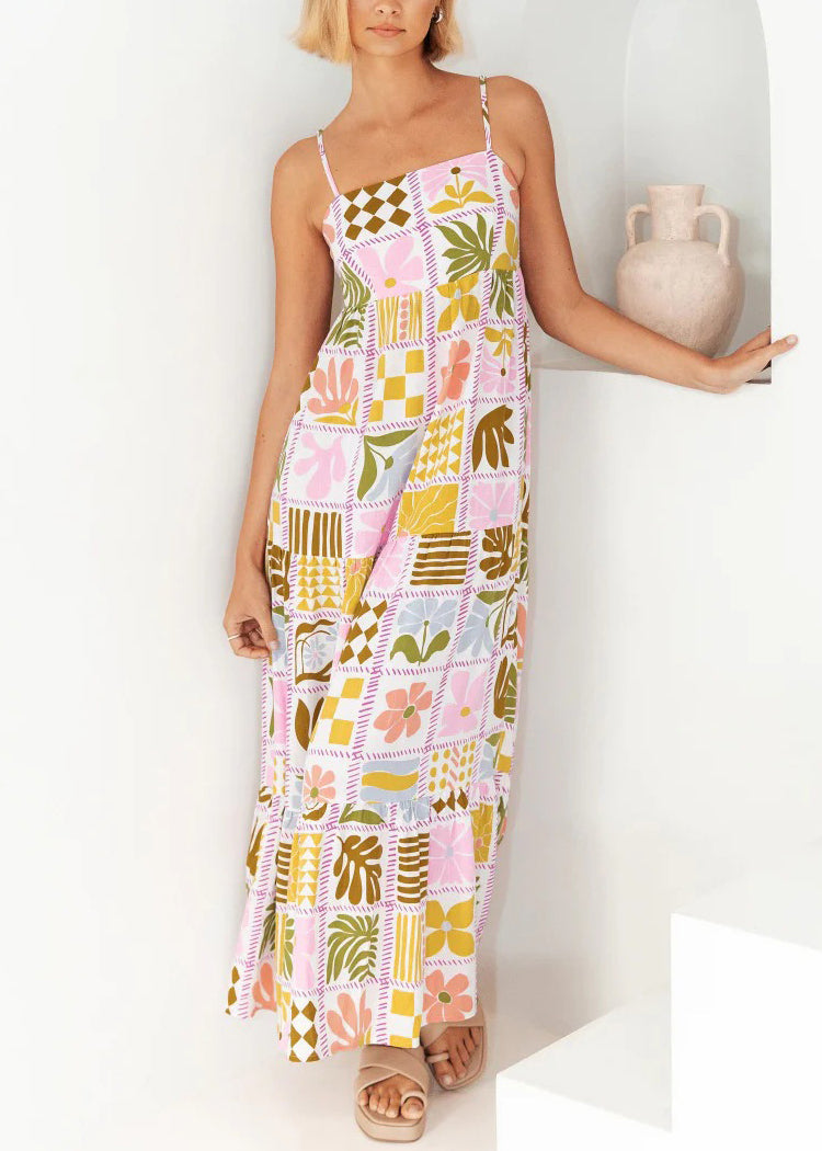 Classy Hollow Out Print Cotton Spaghetti Strap Dresses Summer